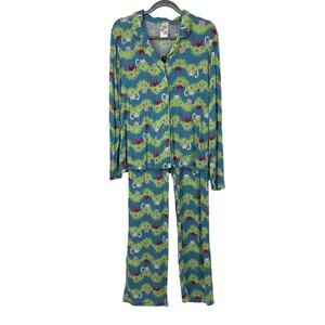 Nite-Nite Green Multicolor Cat Pajamas Set Large
